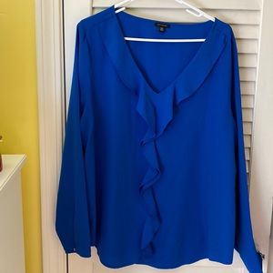 Ann Taylor Blue Ruffle Front and Button at the Sleeve